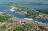 Travemünde von oben, mit Dach des Altstadthauses in unterster Ecke rechts